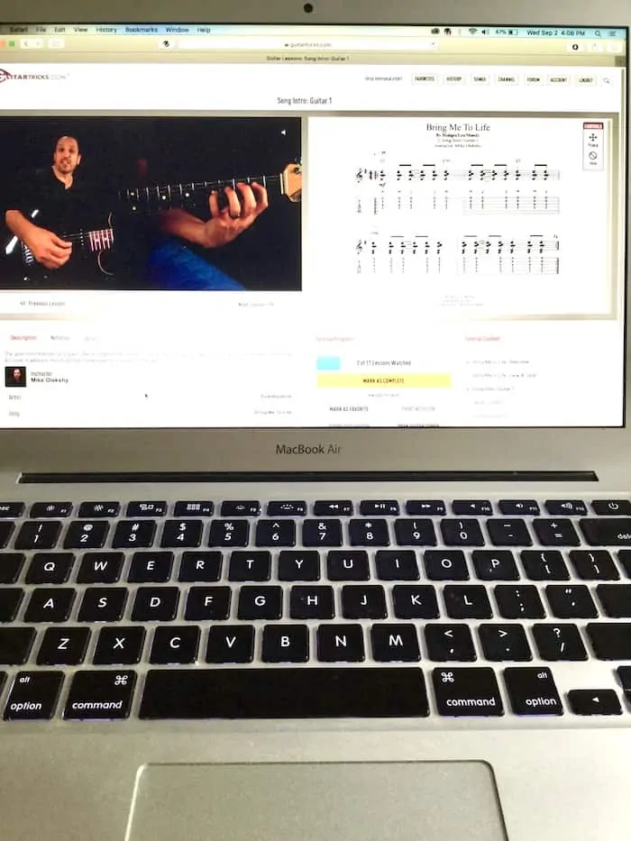 Guitar Tricks lesson layout