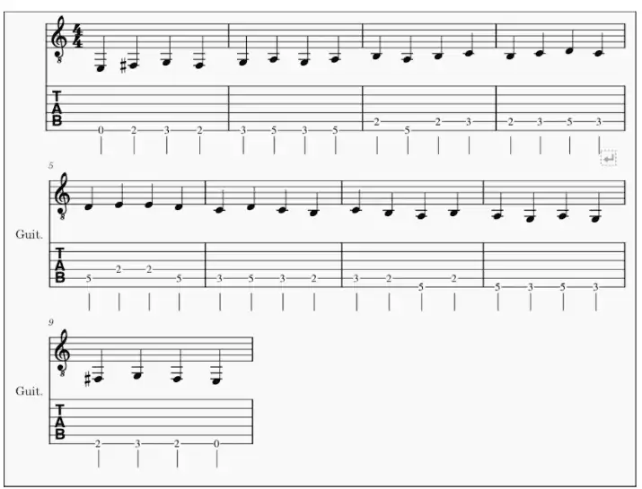 18. Em scale practice exercise 1 tabs and notation