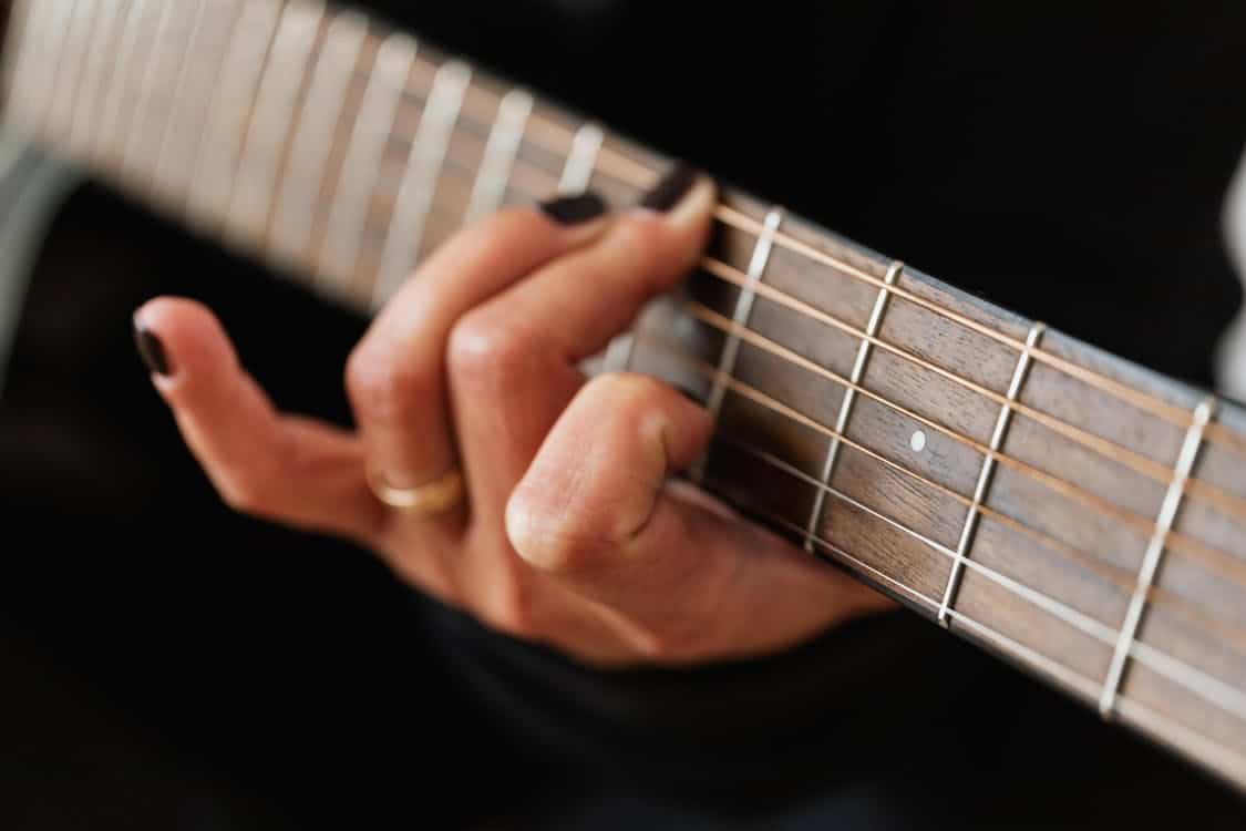 2. Guitarist Playing Chords on Fretboard